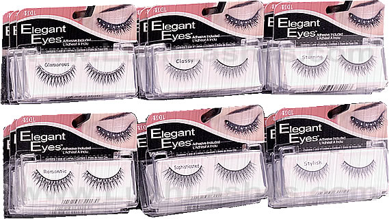 Elegant Eyes False Eyelashes has six styles with rhinestones and glitters to choose from.