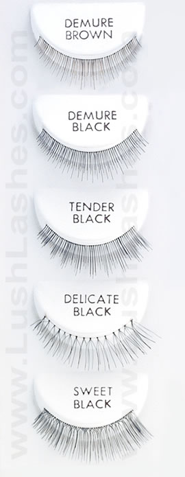 Lashlites false eyelashes styles includes tender, demure, delicate, sweet, and more.